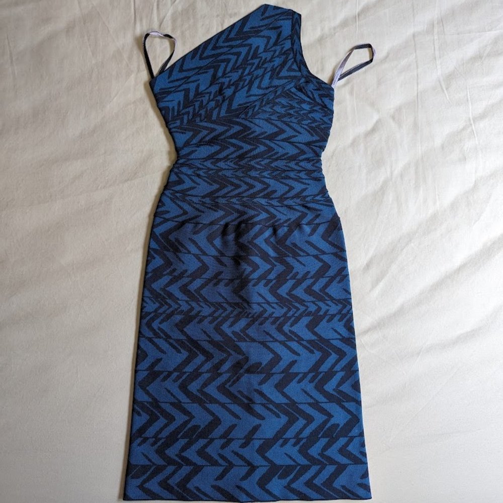 Herve Leger One Shoulder Blue Bandage Dress XXS